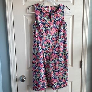 Talbots Size 4 Sleeveless Blue, Pink, and Coral Tulip Sheath Dress